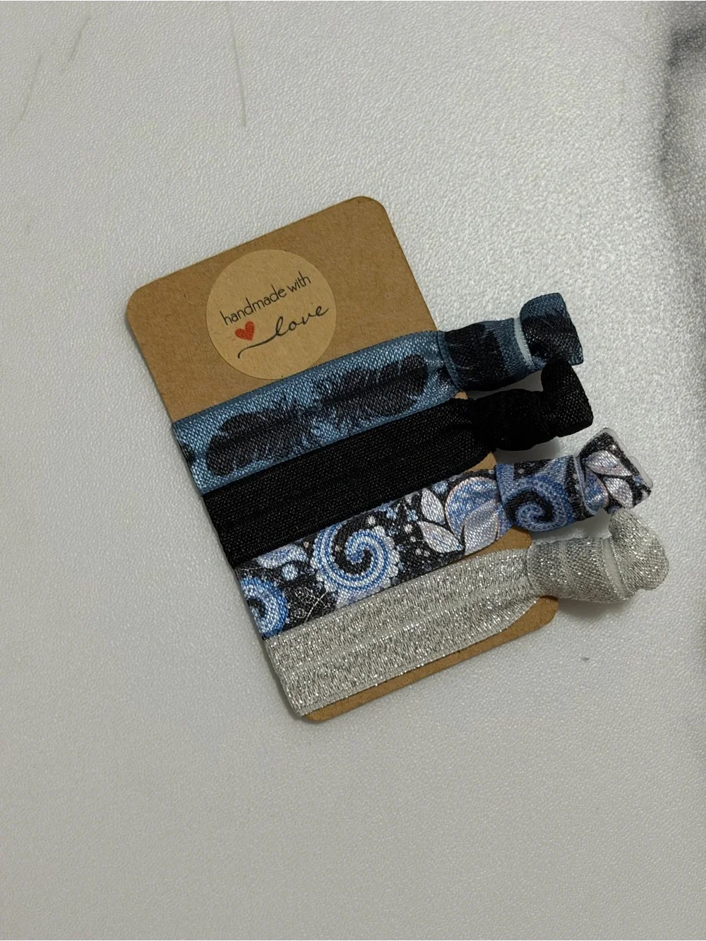 JSCatalog Blue, Black, Silver Patterned Elastic Hair Ties Set
